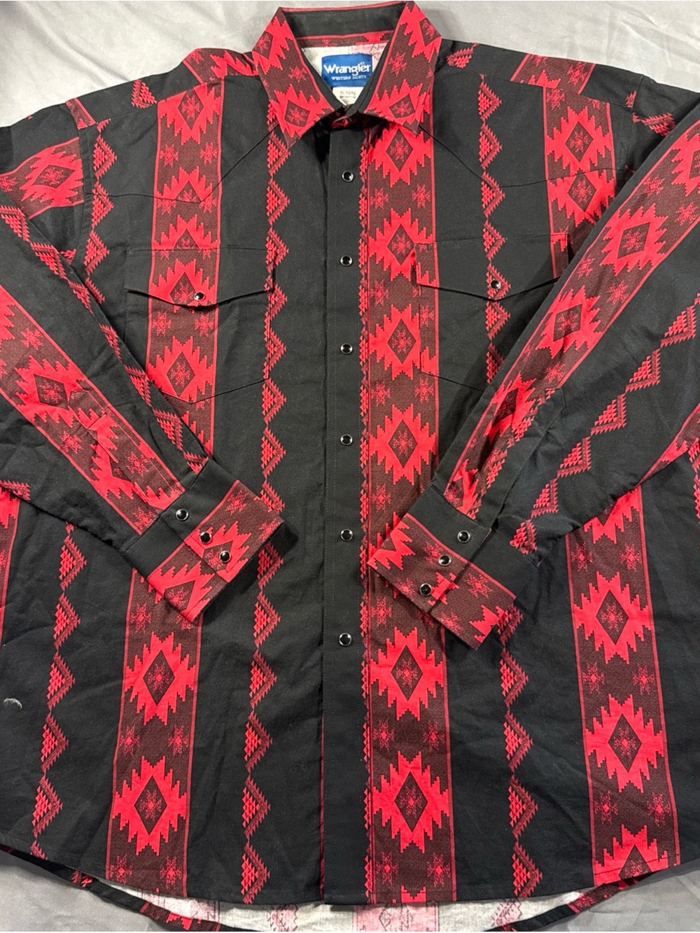 Wrangler Black and Red Aztec Western Snap Shirt